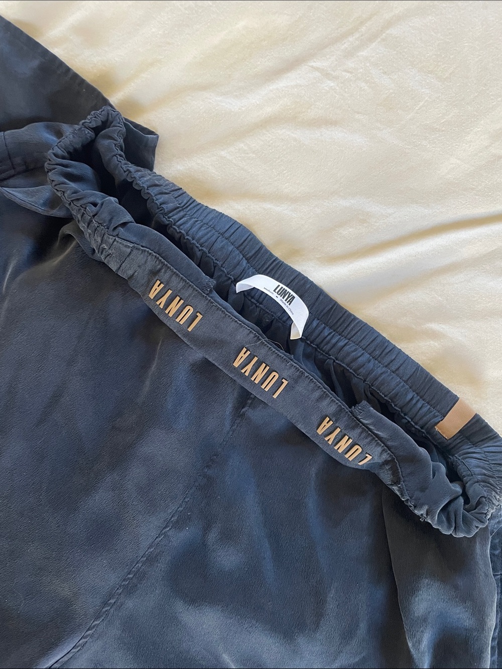 lunya Navy Silk Short-Sleeve Button Top & Wide-Leg Pants - Picture 10 of 14